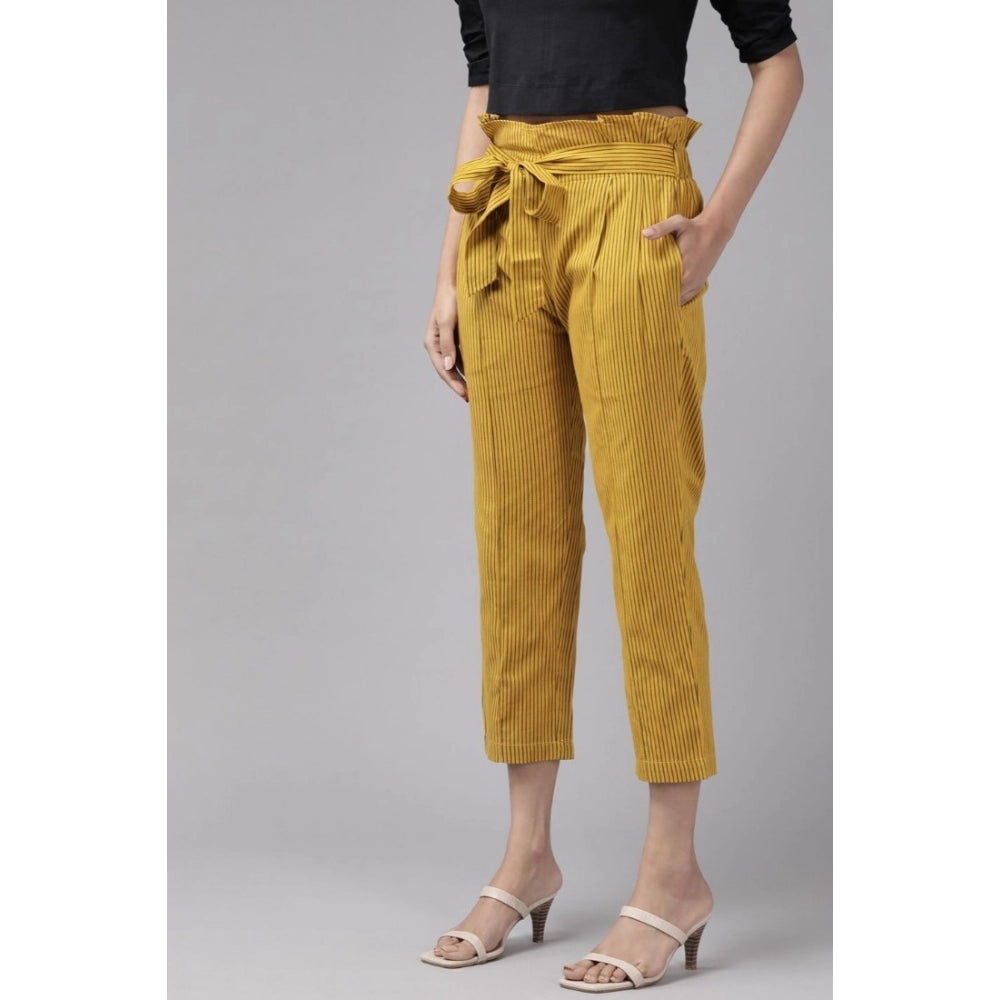 Women's Casual Printed Cotton Flex Trouser Pant — Mustard