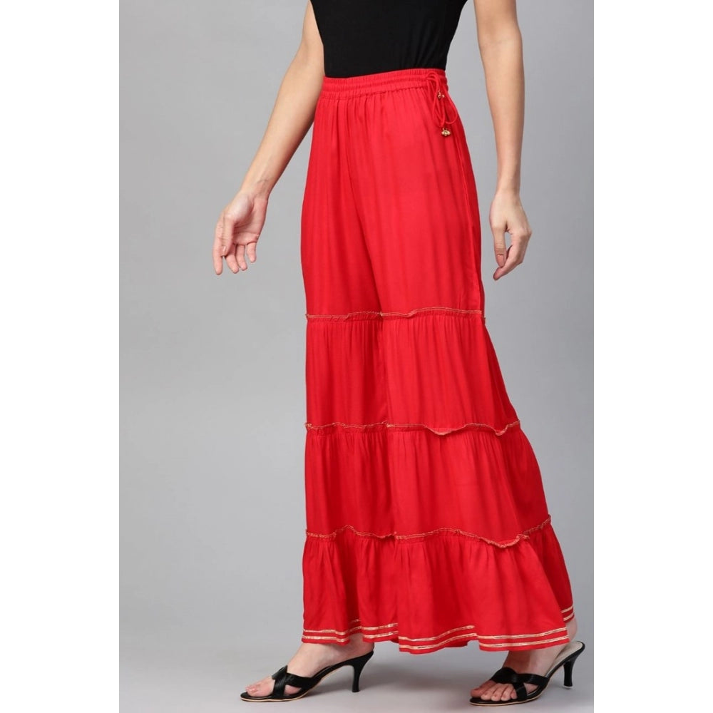 Women's Casual Solid Rayon Sharara — Red