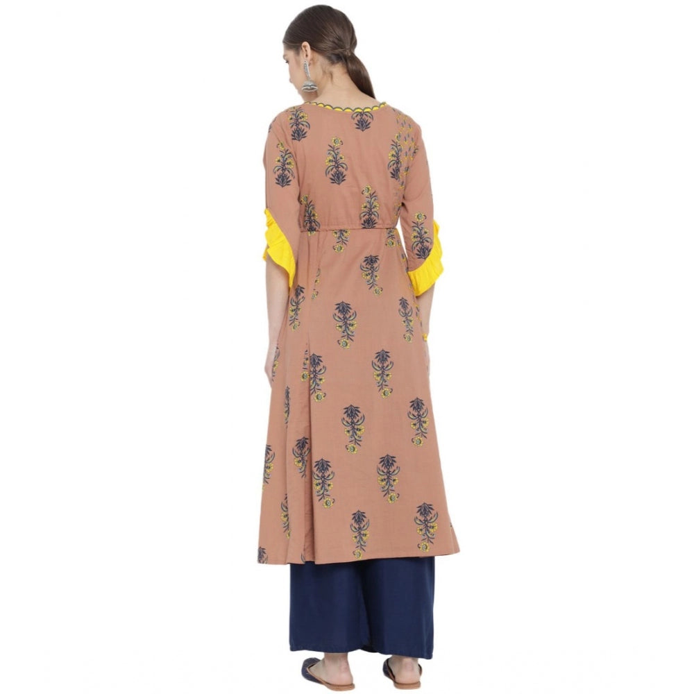 Women's Casual 3/4 Th Sleeve Floral Printed Cotton Kurti