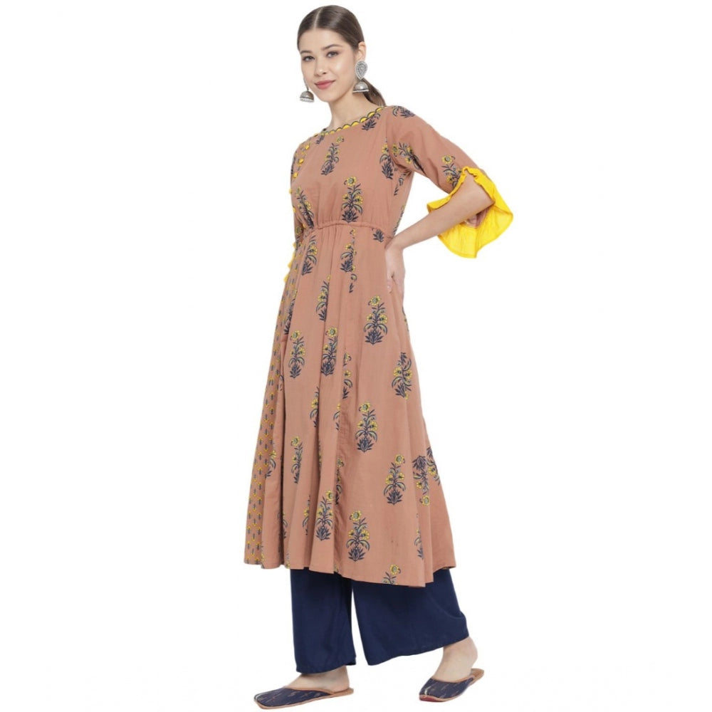 Women's Casual 3/4 Th Sleeve Floral Printed Cotton Kurti