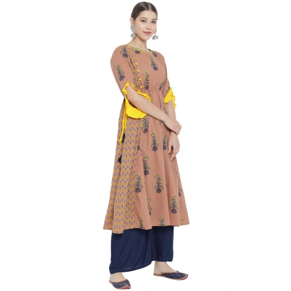 Women's Casual 3/4 Th Sleeve Floral Printed Cotton Kurti