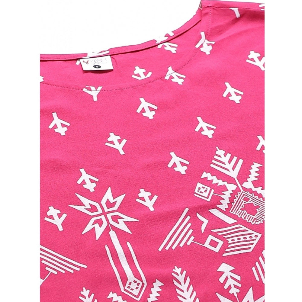 Women's Casual Short Sleeve Printed Rayon Pajama Set — Pink