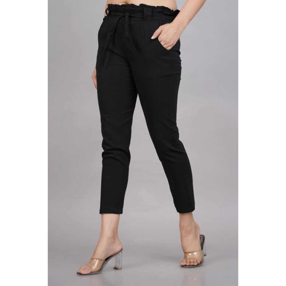 Women's Casual Solid Lycra Trouser Pant — Black