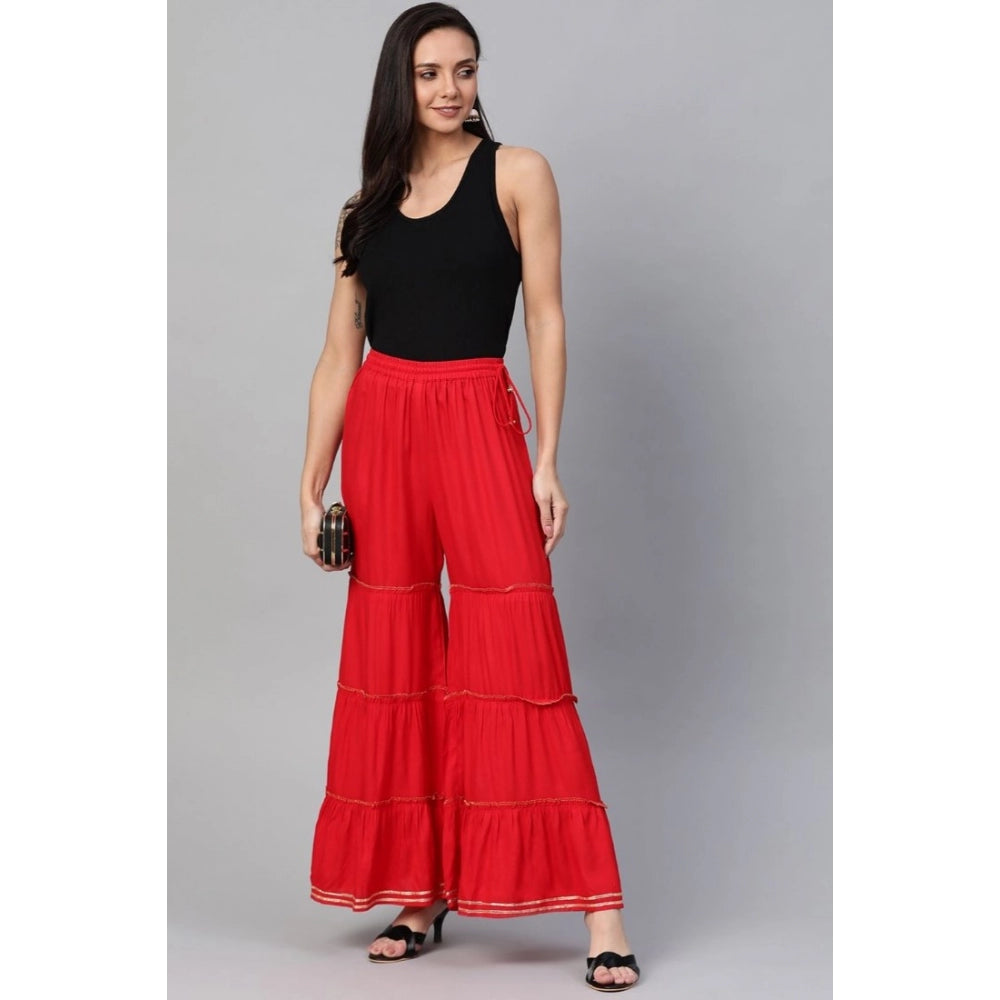 Women's Casual Solid Rayon Sharara — Red