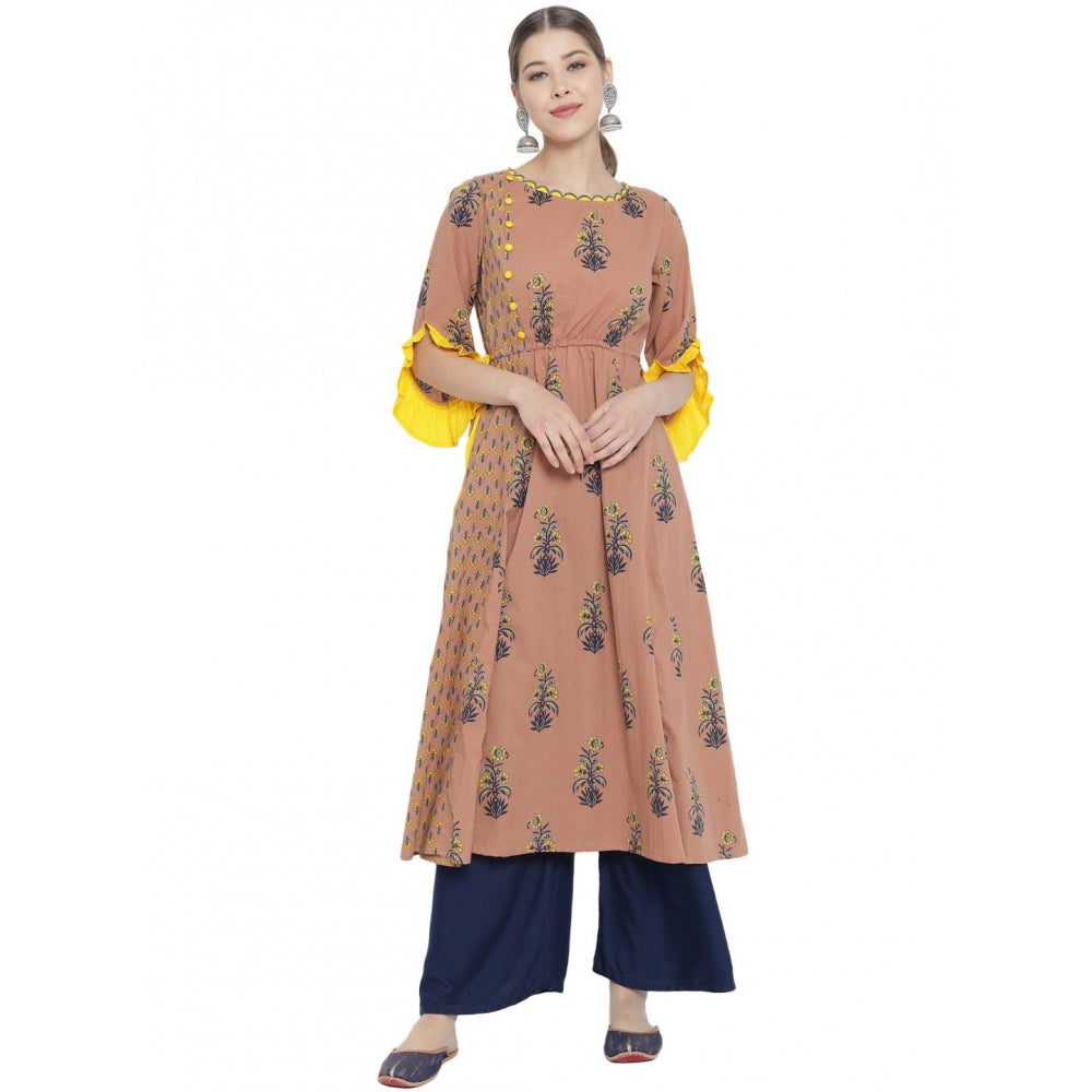 Women's Casual 3/4 Th Sleeve Floral Printed Cotton Kurti