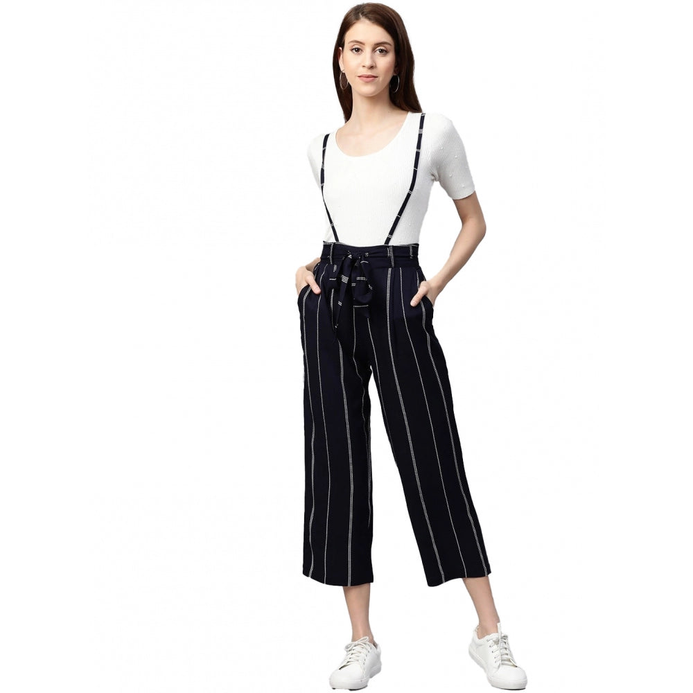 Women's Casual Short Sleeve Striped Rayon Dungaree — Blue