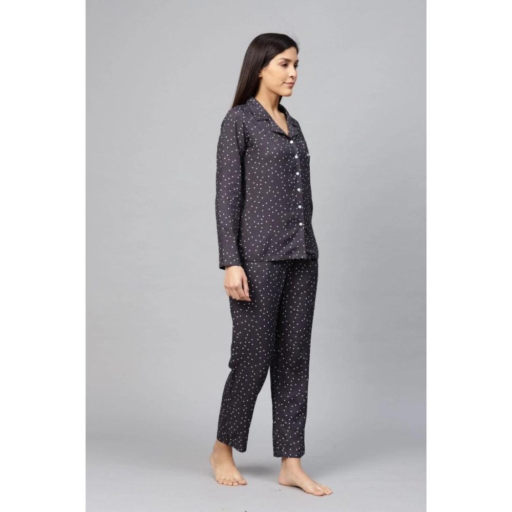 Women's Casual Full Sleeves Polka Dot Printed Rayon Shirt — Grey