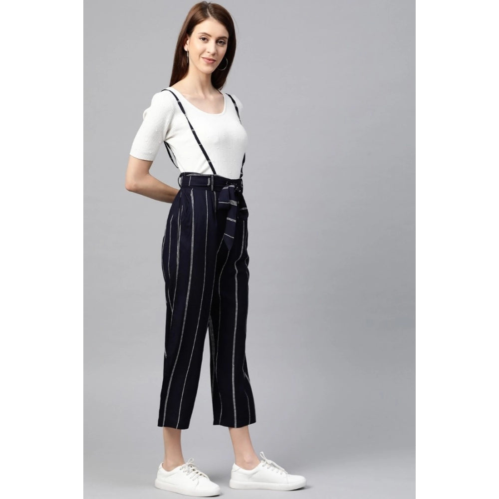 Women's Casual Short Sleeve Striped Rayon Dungaree — Blue