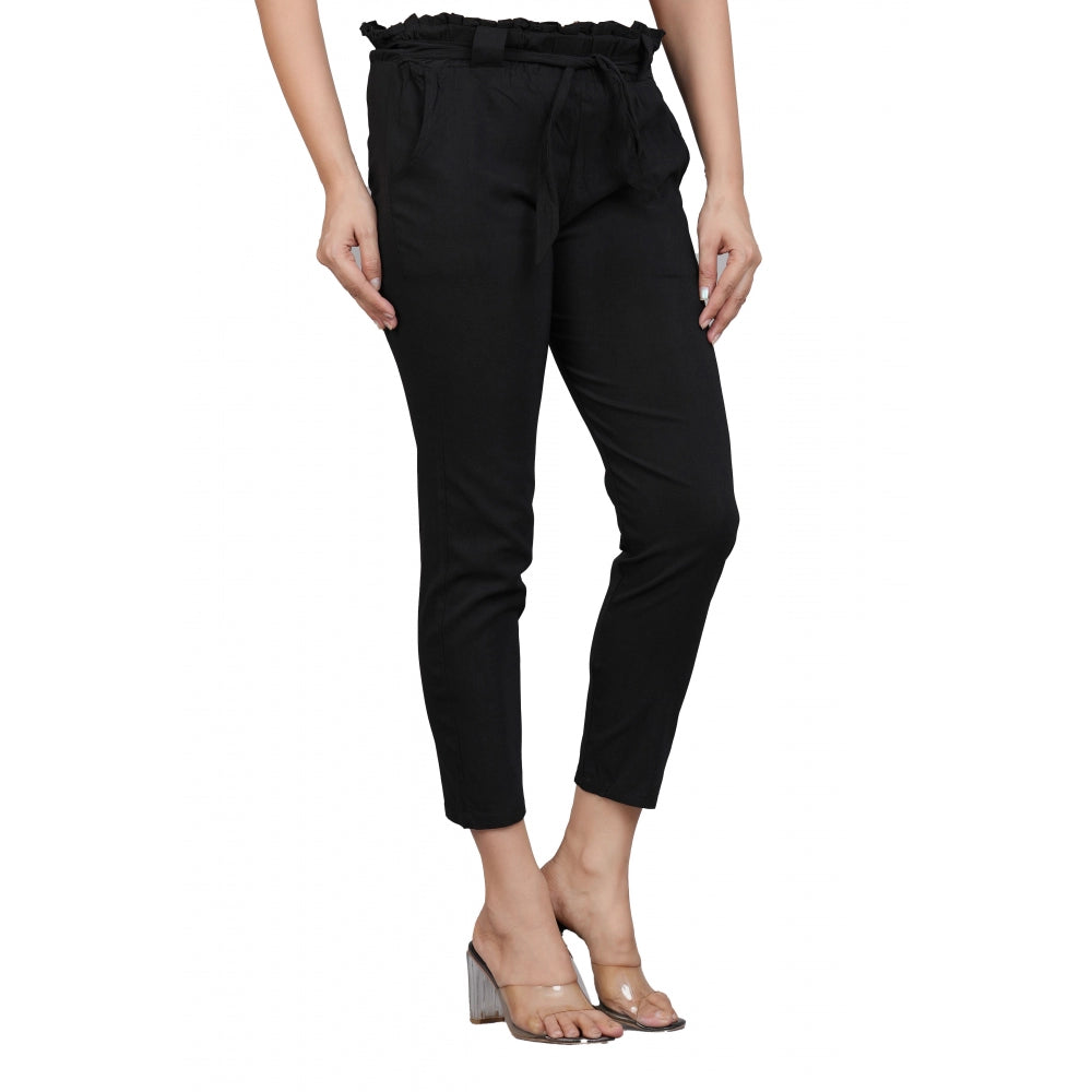 Women's Casual Solid Lycra Trouser Pant — Black