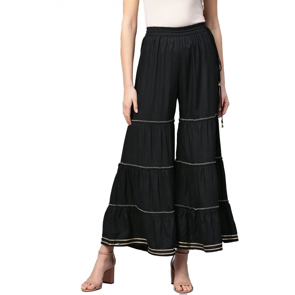 Women's Casual Solid Rayon Sharara — Black