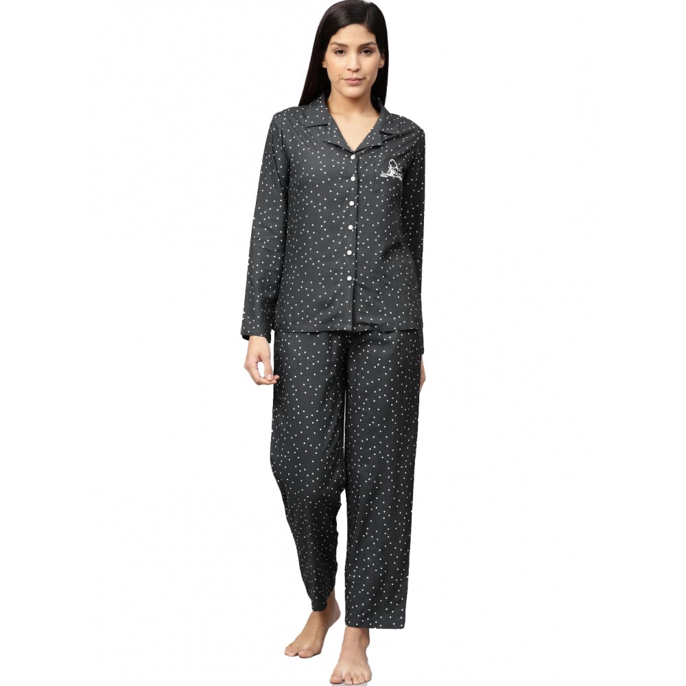 Women's Casual Full Sleeves Polka Dot Printed Rayon Shirt — Grey