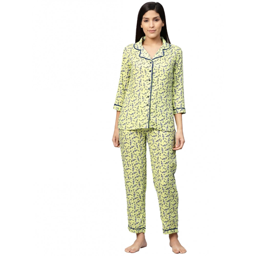 Women's Casual 3/4 Sleeve Floral Printed Rayon Shirt — Green