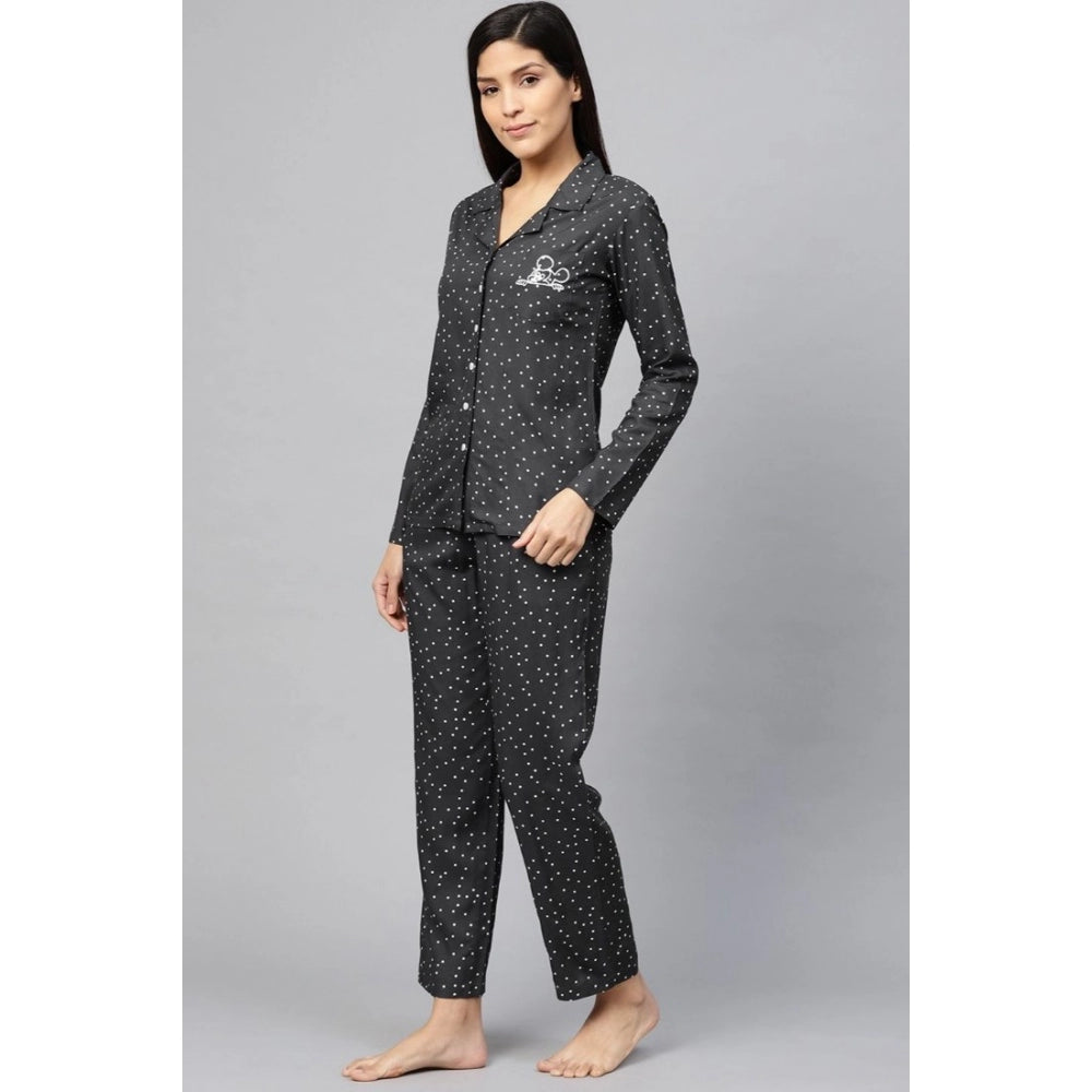 Women's Casual Full Sleeves Polka Dot Printed Rayon Shirt — Grey