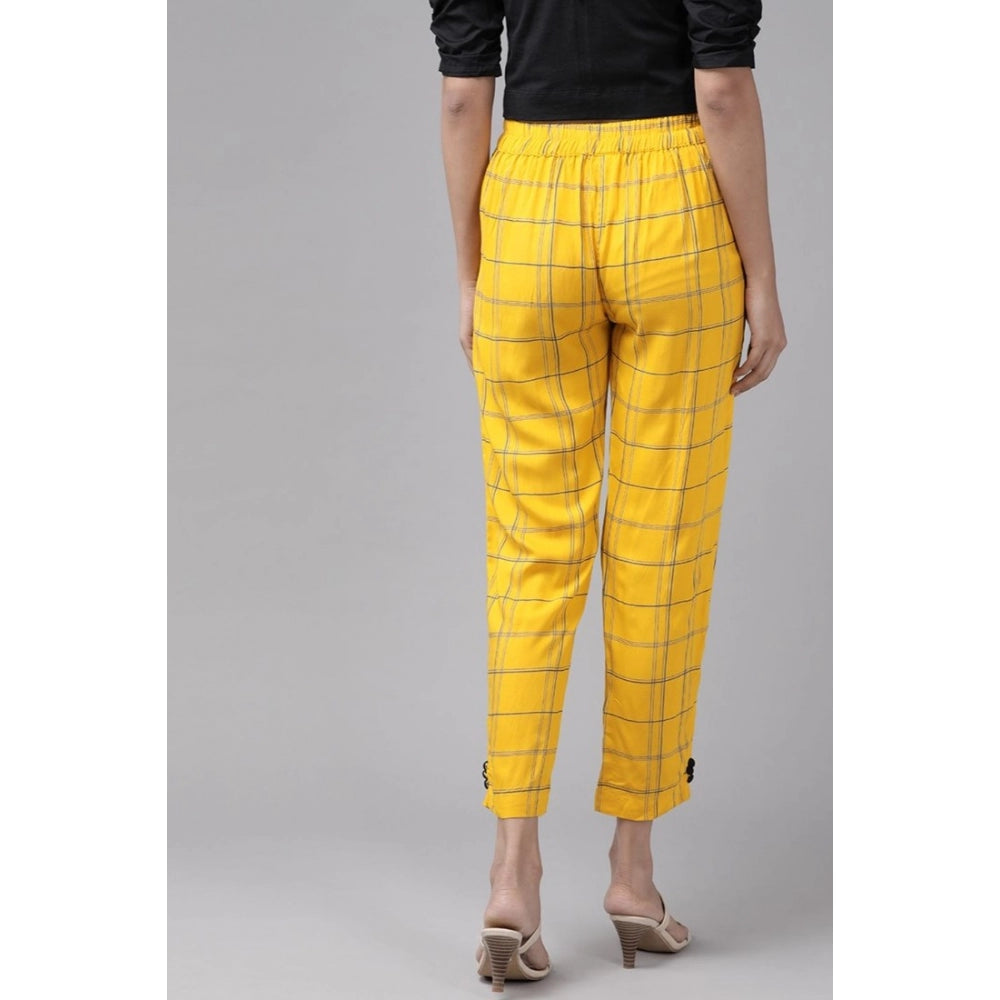 Women's Casual Checked Rayon Trouser Pant — Yellow