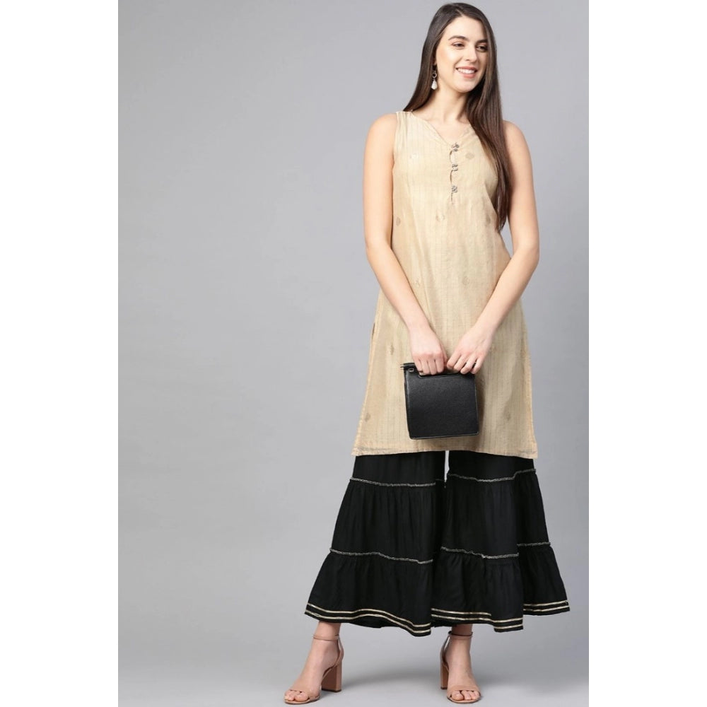Women's Casual Solid Rayon Sharara — Black
