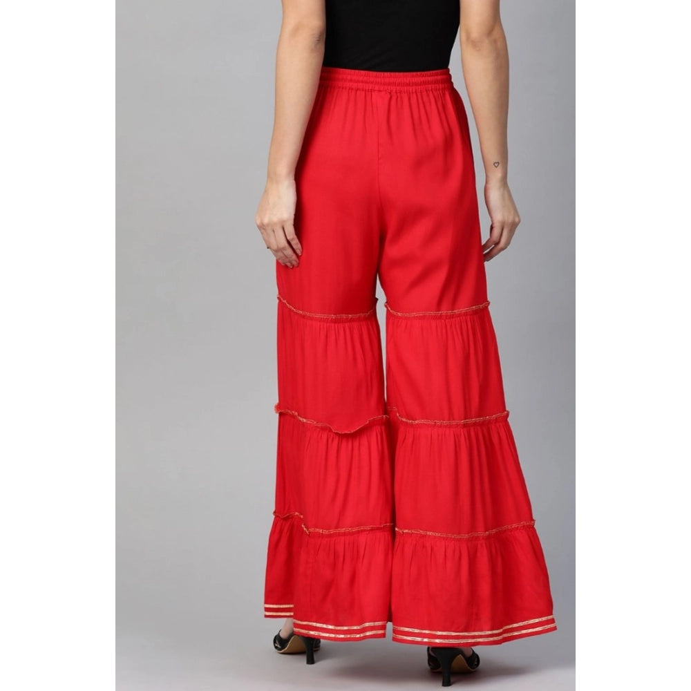 Women's Casual Solid Rayon Sharara — Red