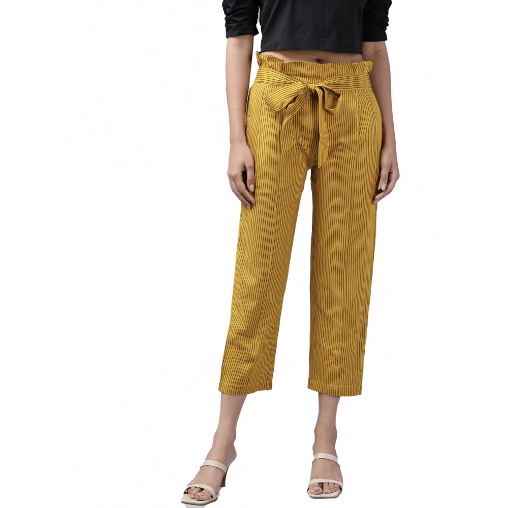 Women's Casual Printed Cotton Flex Trouser Pant — Mustard