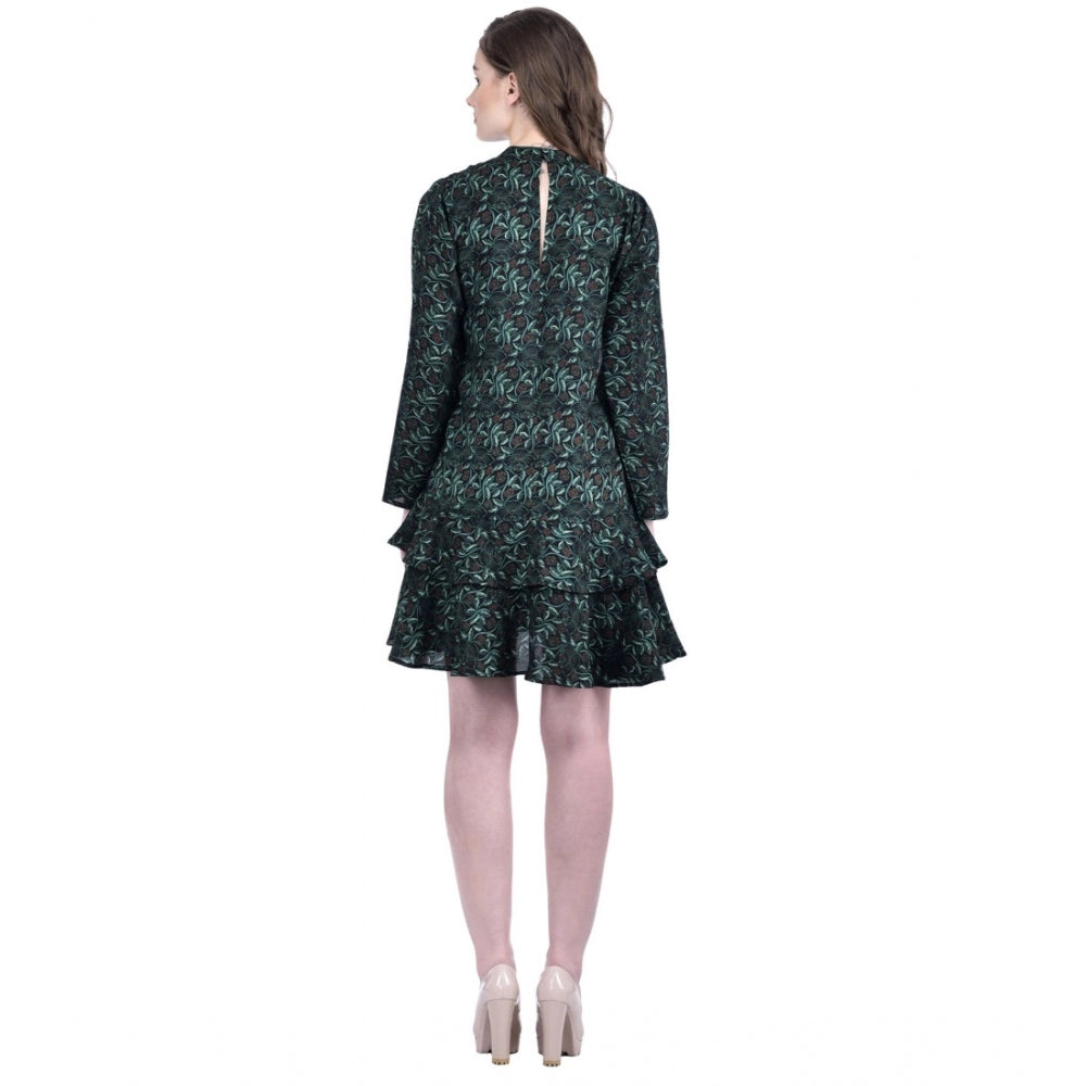 Women's Cotton Blend Floral Full Sleeves Dress — Green