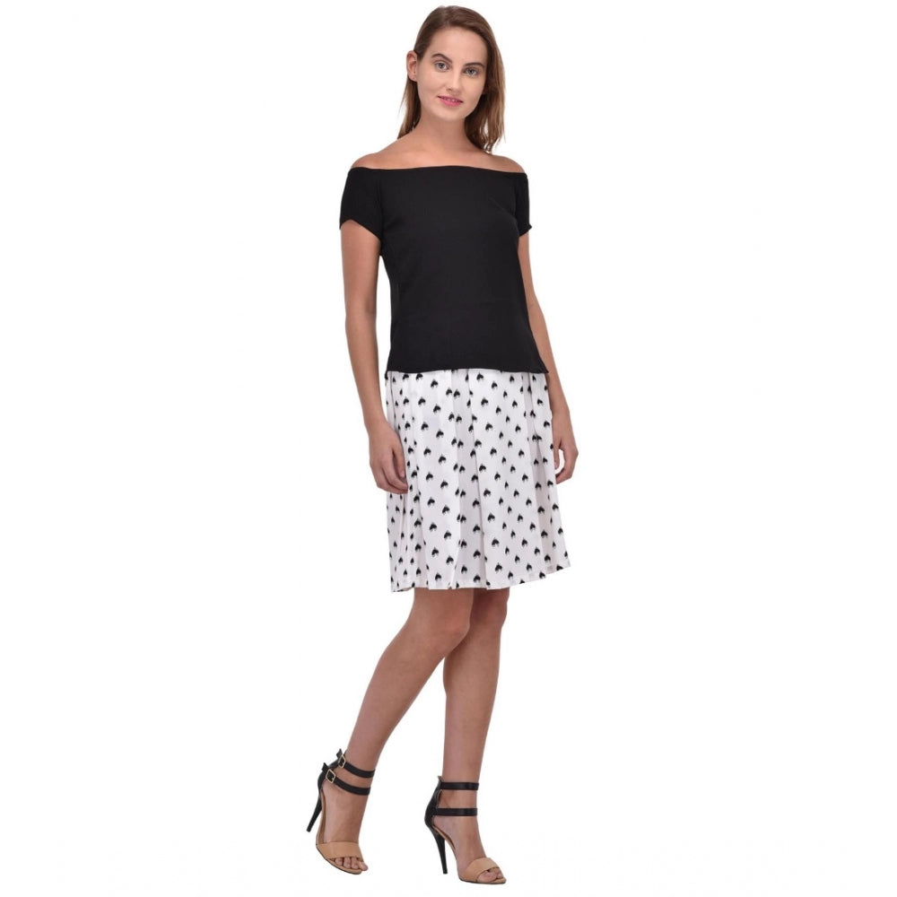 Women's Cotton Blend Solid Short Sleeves Dress — Black