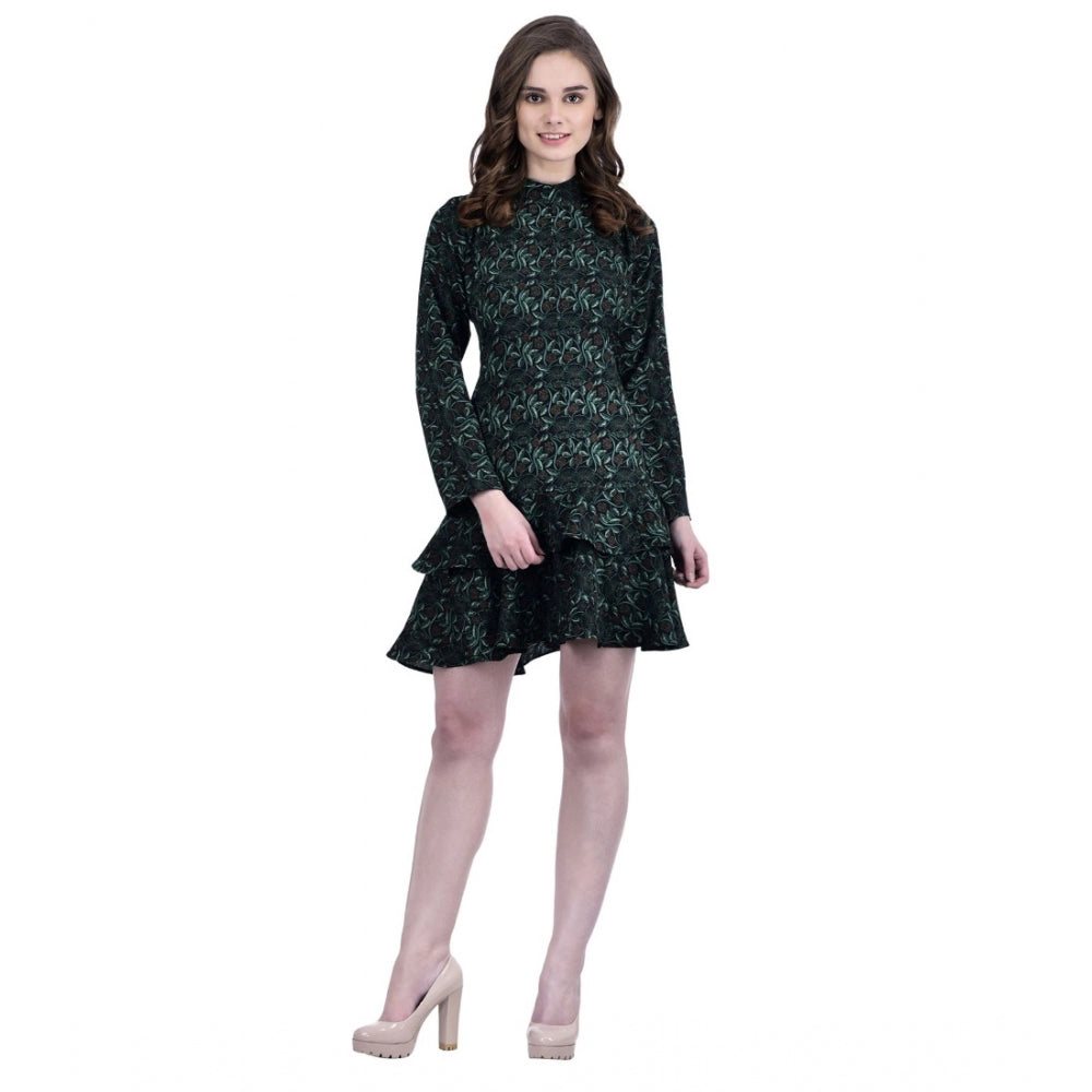 Women's Cotton Blend Floral Full Sleeves Dress — Green