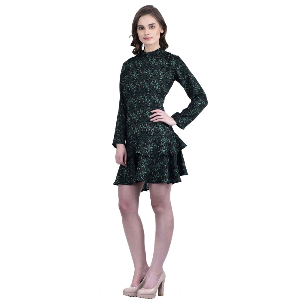 Women's Cotton Blend Floral Full Sleeves Dress — Green