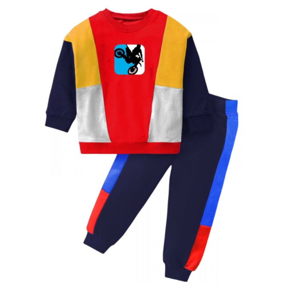 Boy's Casual Full Sleeve Printed Cotton T-Shirt — Red · -YRS