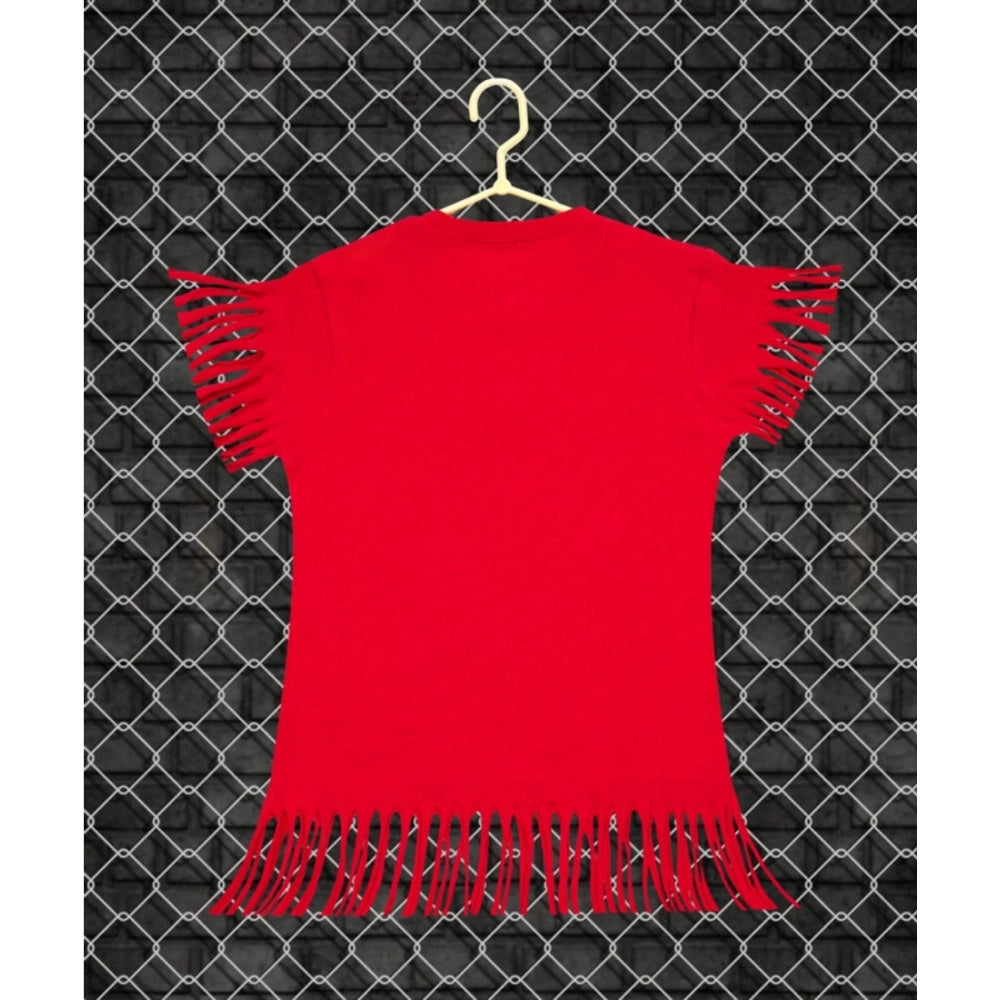 Girl's Casual Short Sleeve Printed Cotton T-Shirt — Red