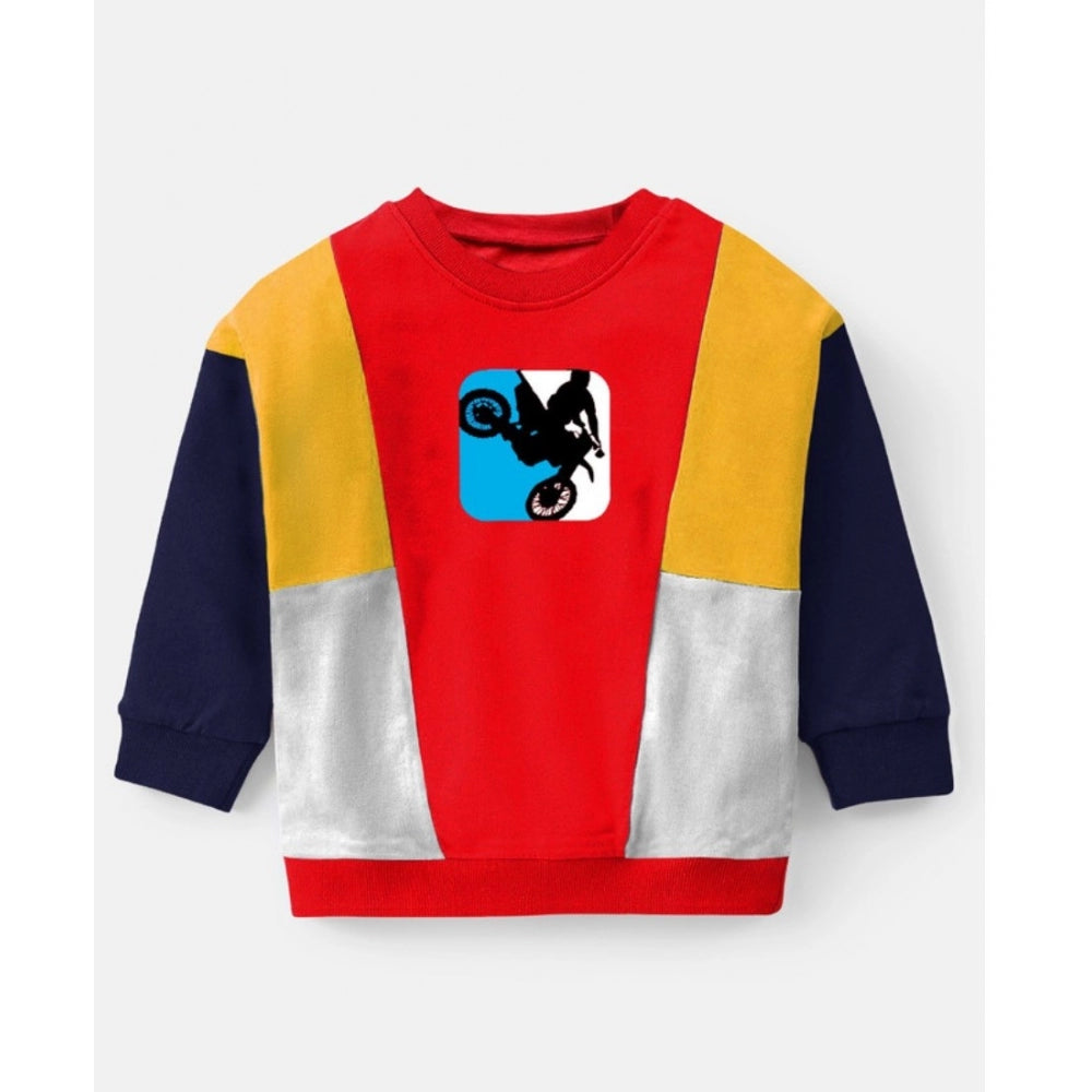 Boy's Casual Full Sleeve Printed Cotton T-Shirt — Red · -YRS