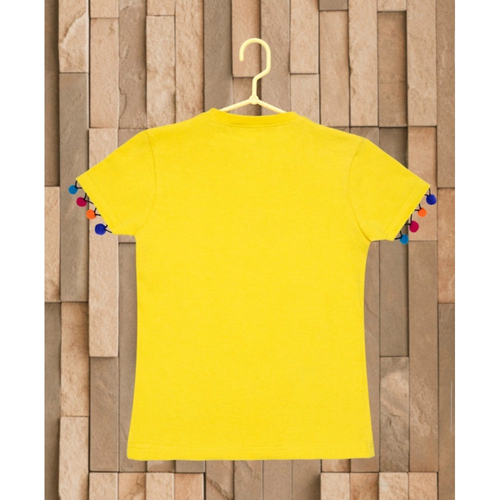 Girl's Casual Short Sleeve Printed Cotton T-Shirt — Yellow