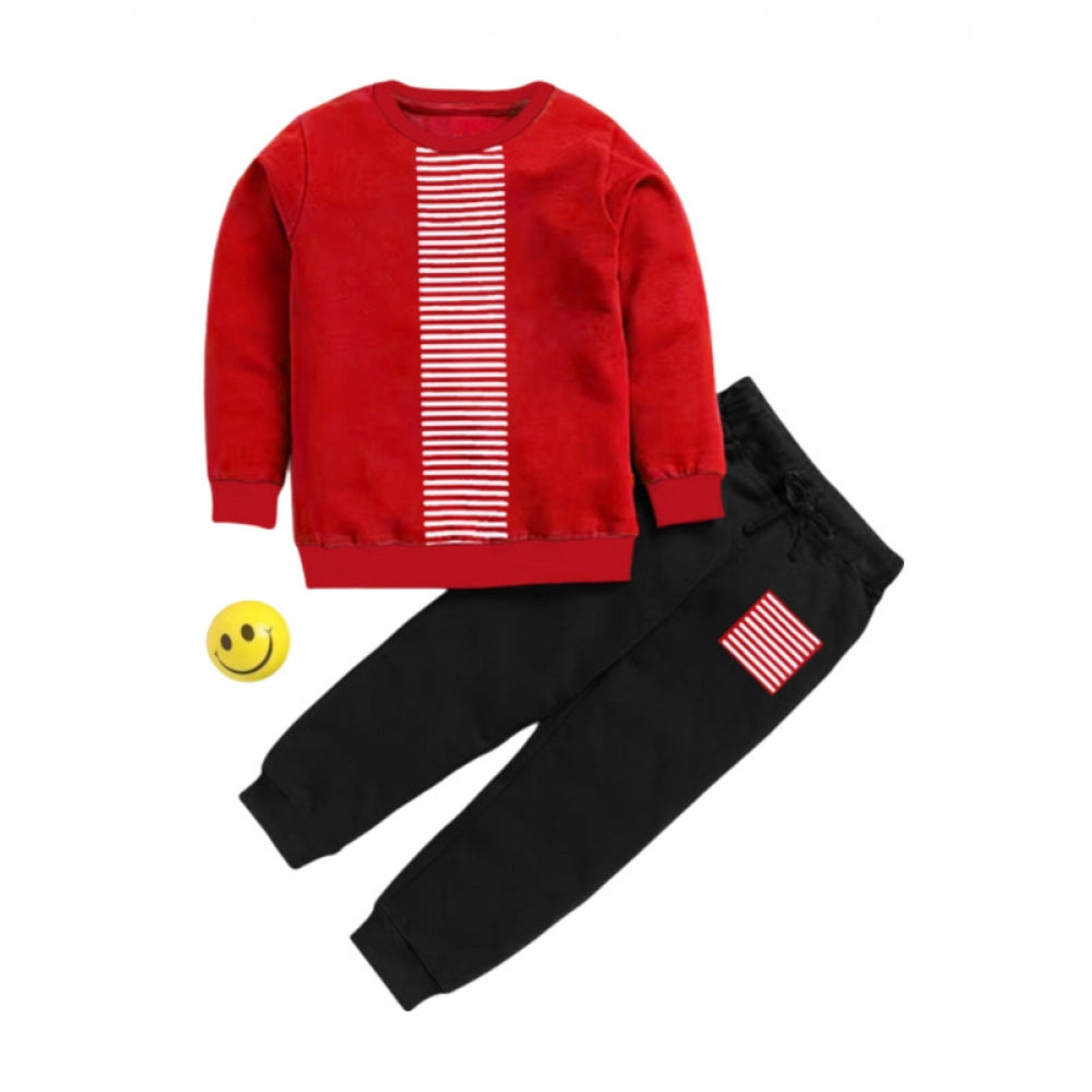 Boy's Casual Full Sleeve Printed Cotton T-Shirt — Red · -YRS