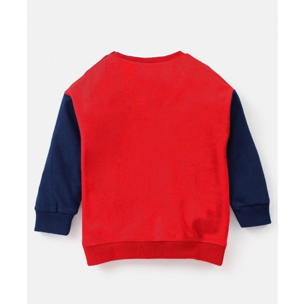 Boy's Casual Full Sleeve Printed Cotton T-Shirt — Red · -YRS