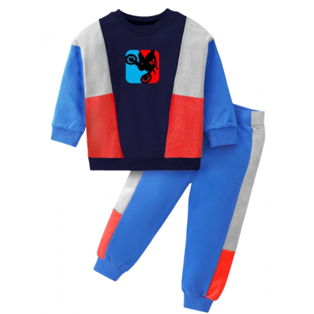 Boy's Casual Full Sleeve Printed Cotton T-Shirt — Blue