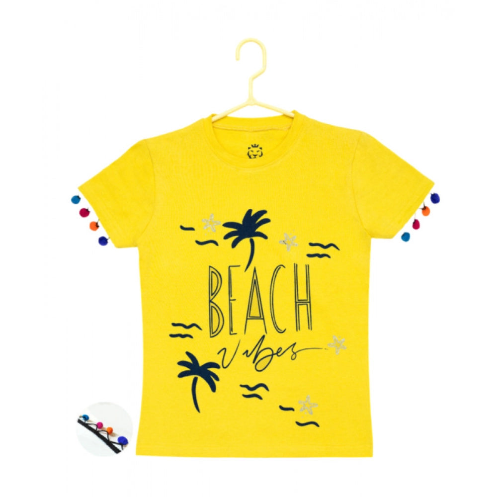 Girl's Casual Short Sleeve Printed Cotton T-Shirt — Yellow