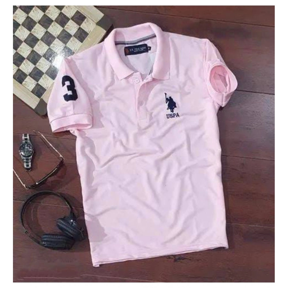 Men's Casual Half Sleeve Solid Cotton Polo Neck T-Shirt — Pink