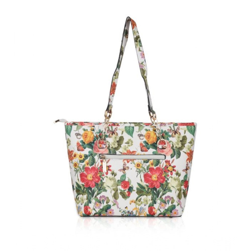 Women's Faux Leather Printed Tote Bag — White Orang