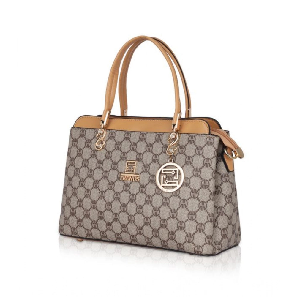 Women's Faux Leather Printed Handbag — C · amel