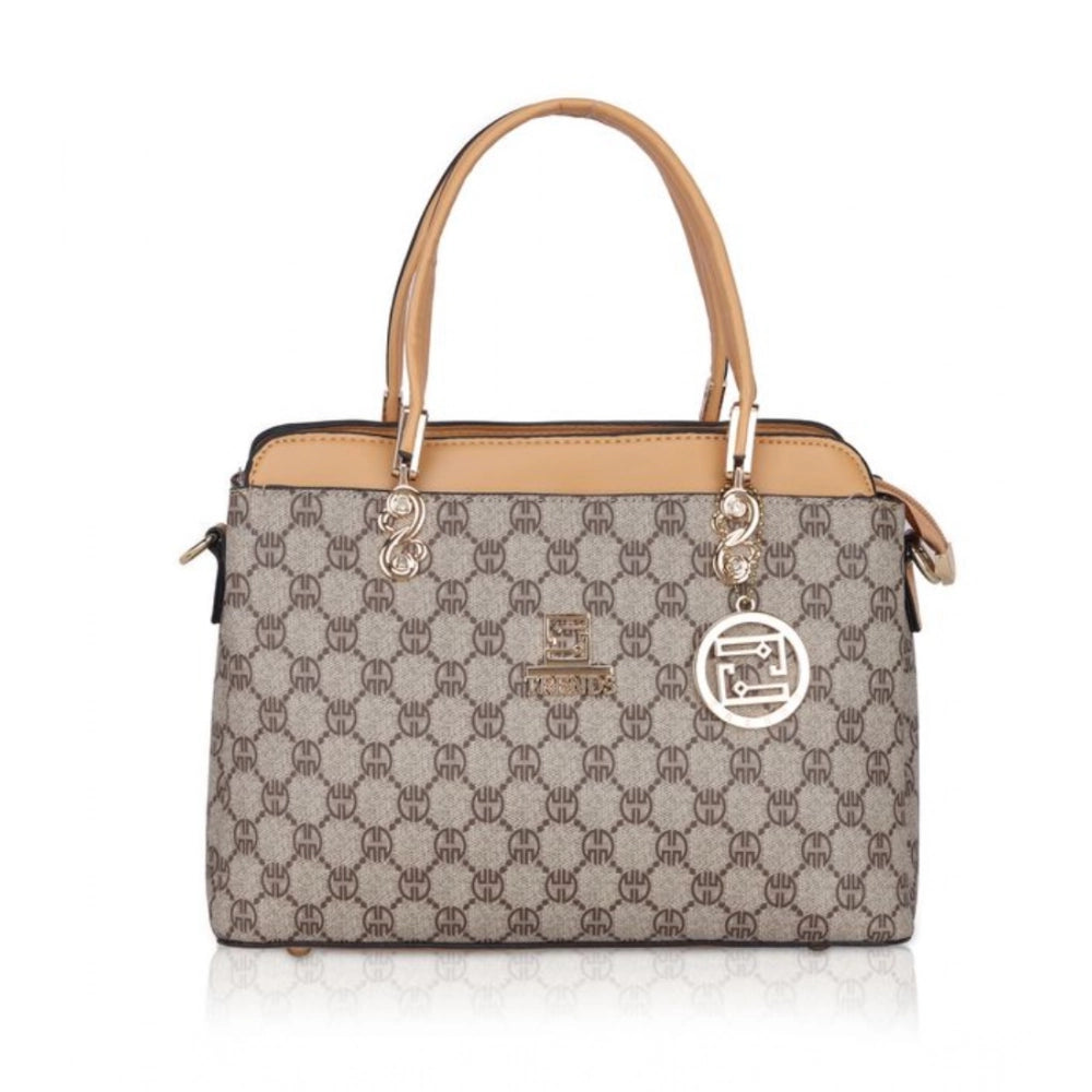Women's Faux Leather Printed Handbag — C · amel