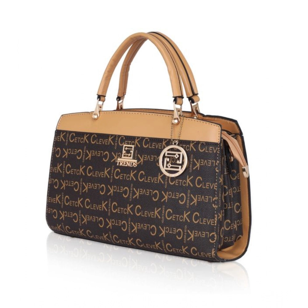 Women's Faux Leather Printed Handbag — C · amel