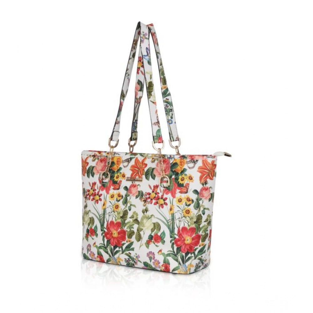 Women's Faux Leather Printed Tote Bag — White Orang