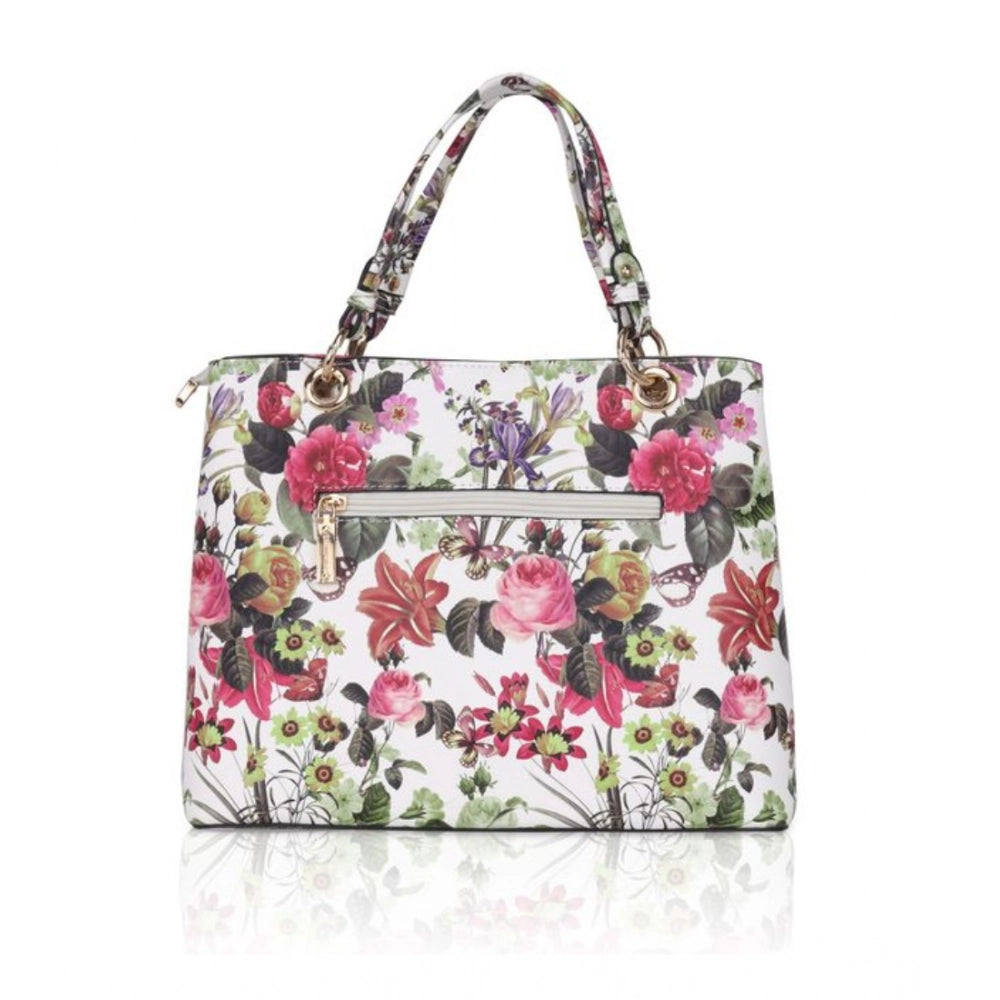 Women's Faux Leather Printed Handheld Bag — White Pink
