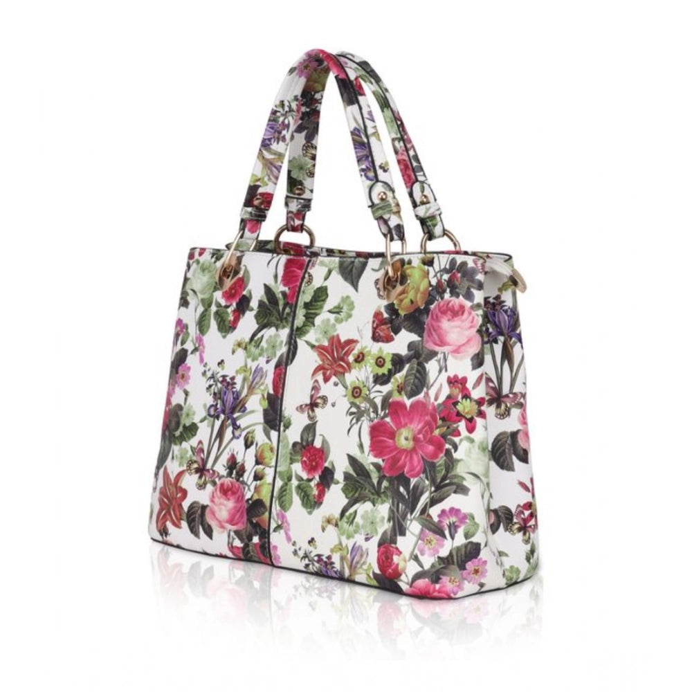 Women's Faux Leather Printed Handheld Bag — White Pink