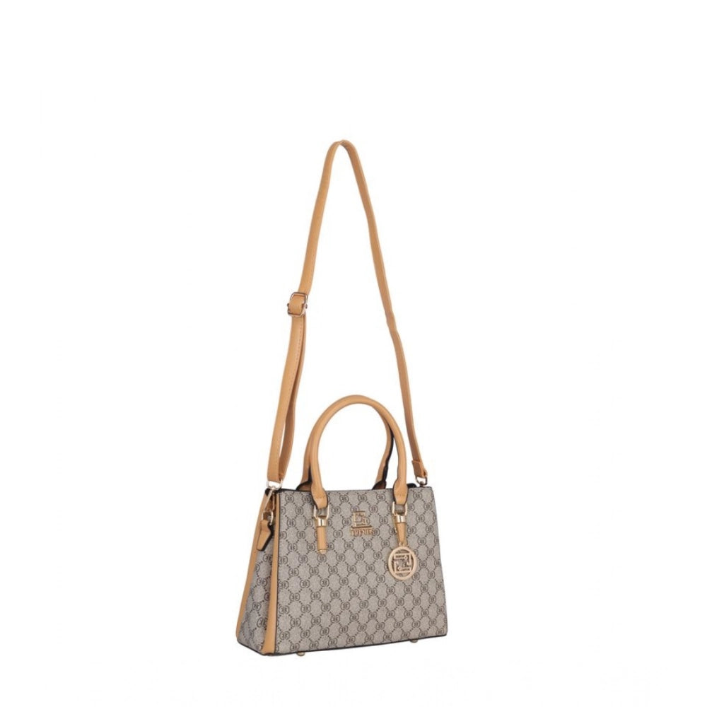 Women's Faux Leather Printed Handbag — C · amel