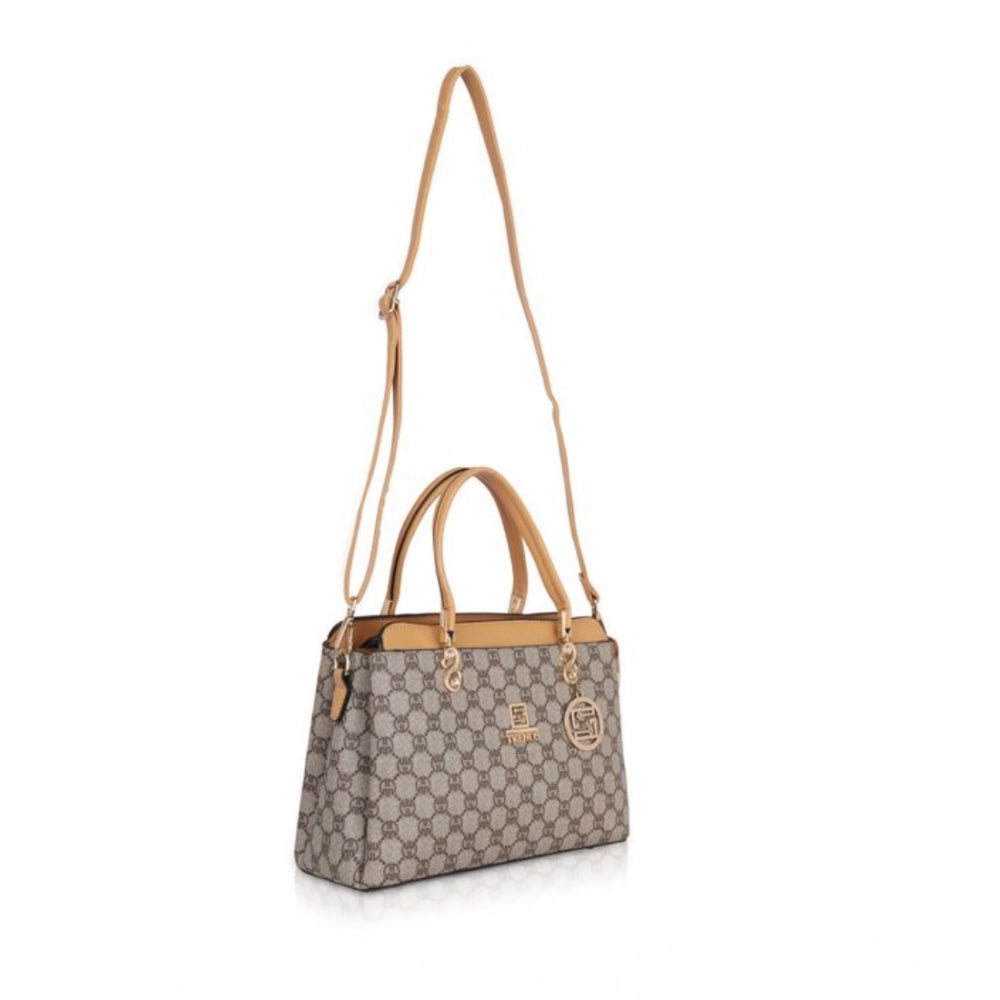 Women's Faux Leather Printed Handbag — C · amel
