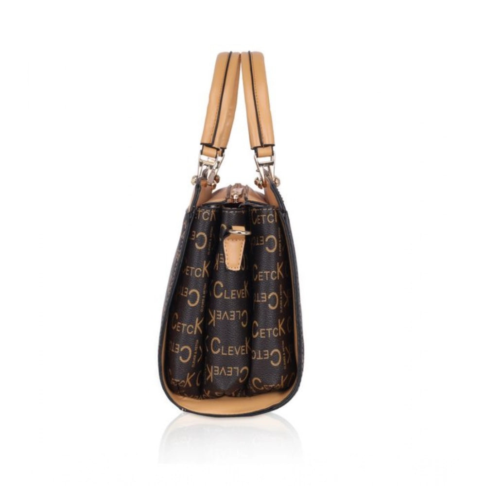 Women's Faux Leather Printed Handbag — C · amel