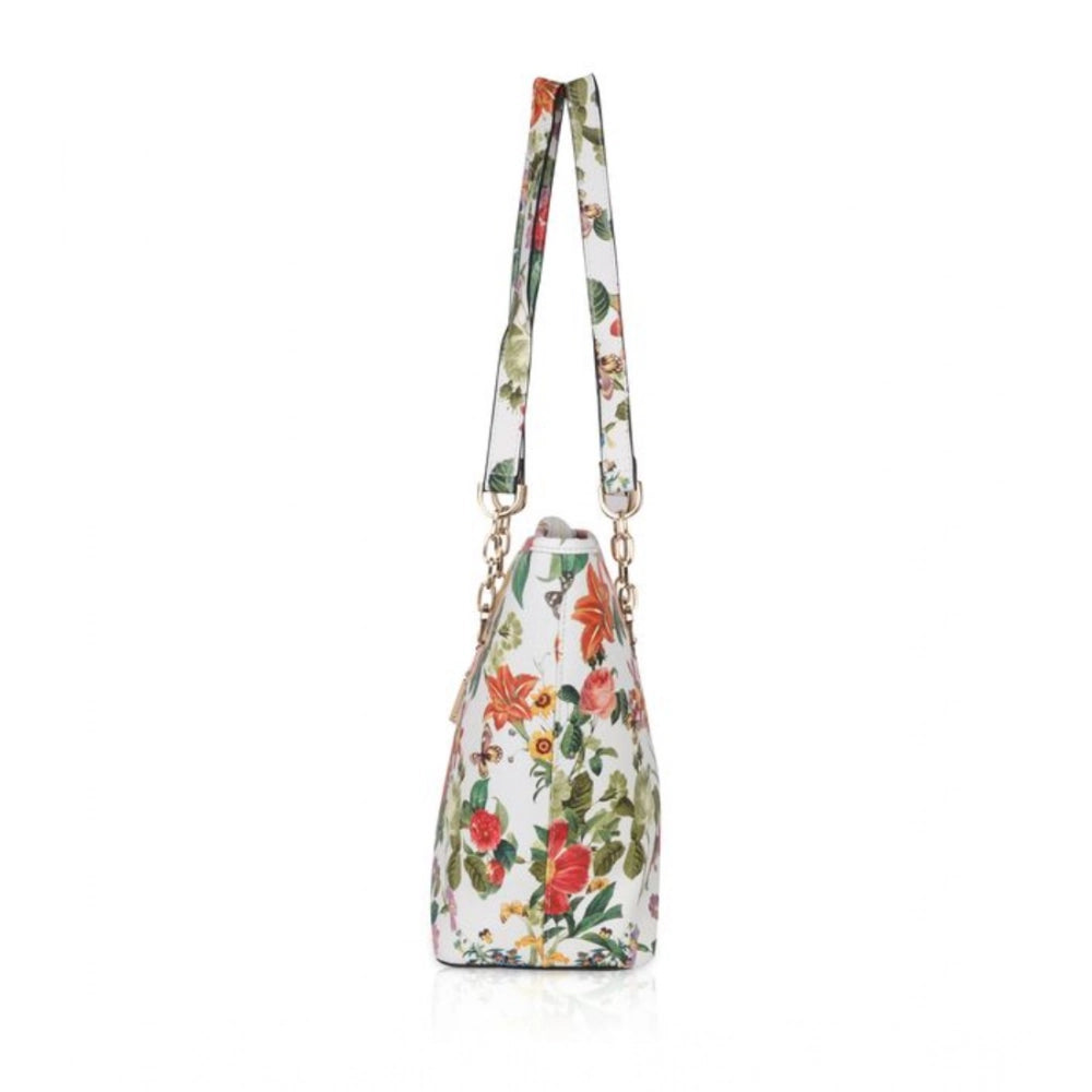 Women's Faux Leather Printed Tote Bag — White Orang