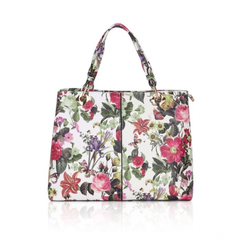 Women's Faux Leather Printed Handheld Bag — White Pink