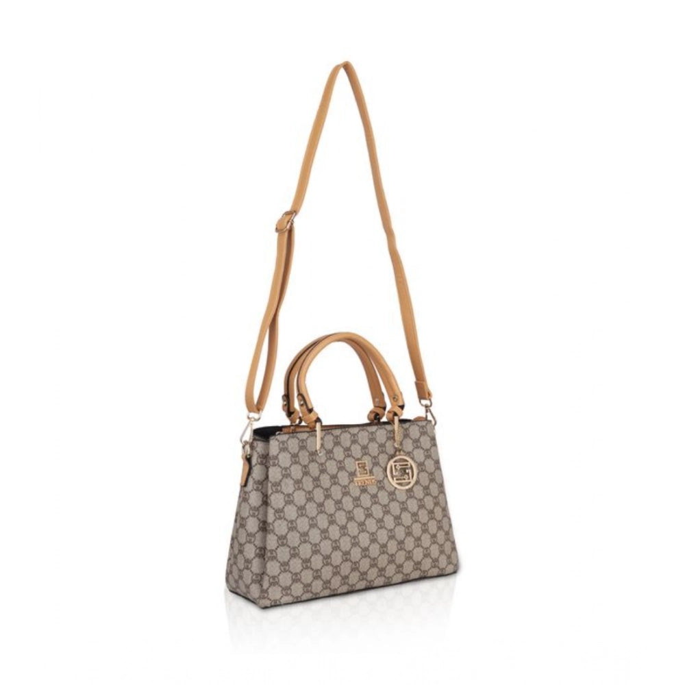 Women's Faux Leather Printed Handbag — C · amel
