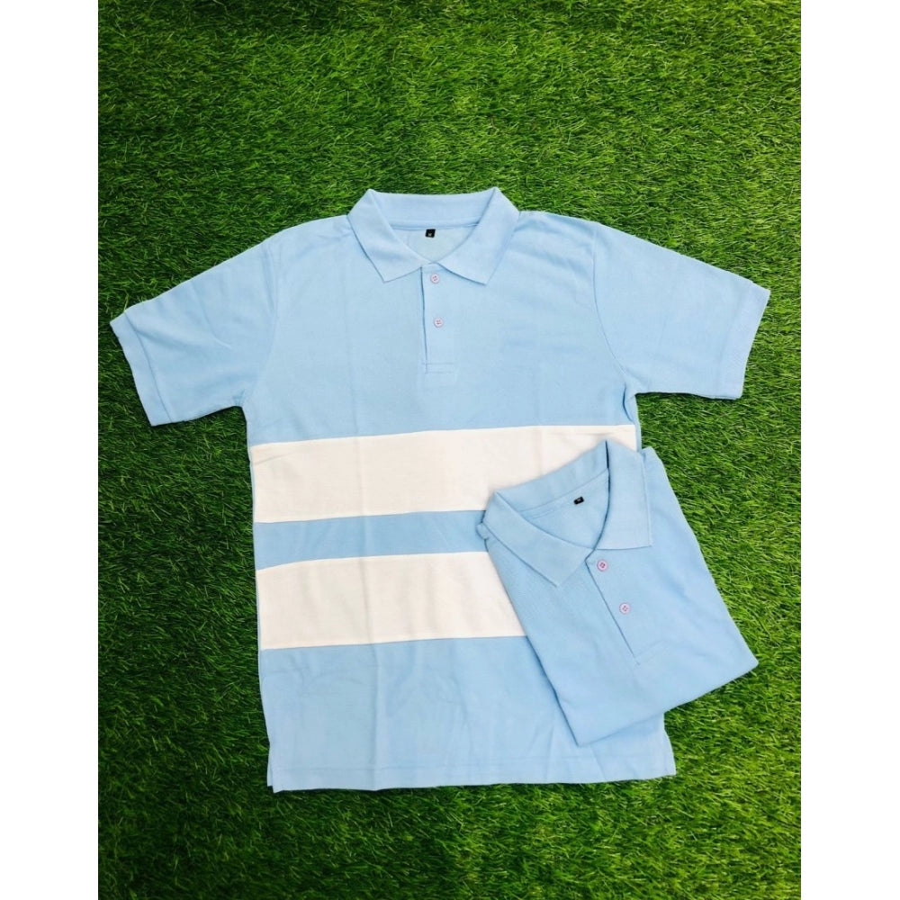 Men's Casual Short Sleeves Cotton Polo Neck T-Shirt — Aqua Blue