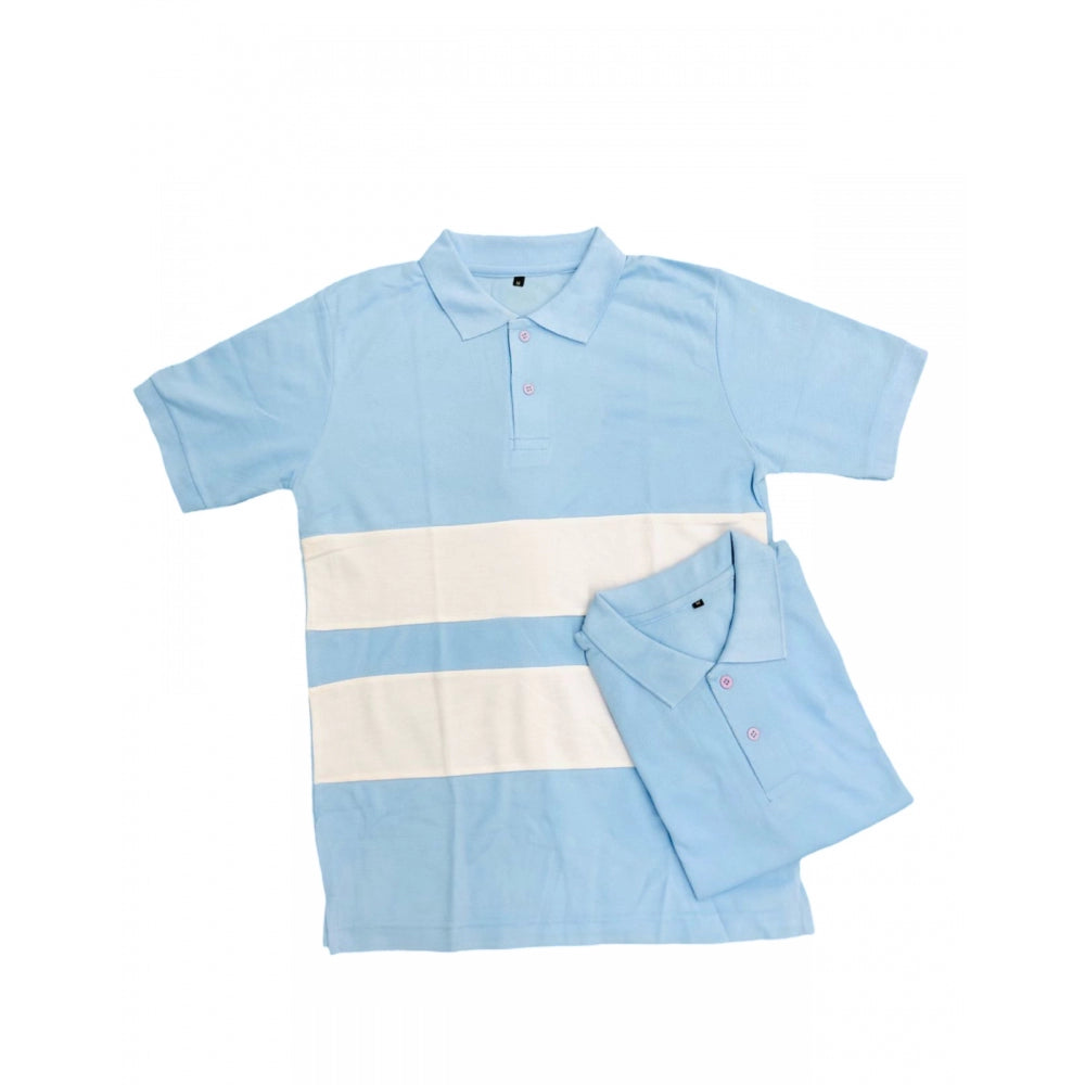 Men's Casual Short Sleeves Cotton Polo Neck T-Shirt — Aqua Blue