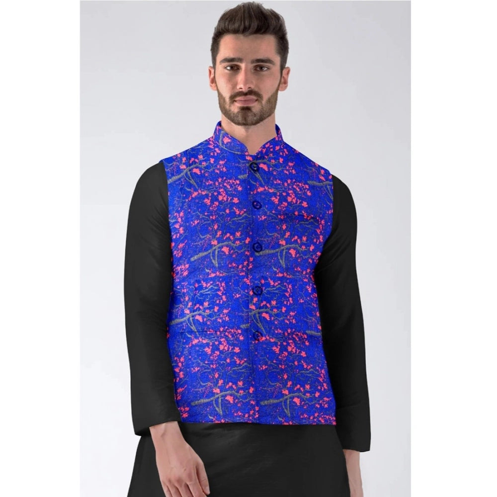 Men's Jacquard Printed Full Sleeve Waistcoat — Blue · 6_36